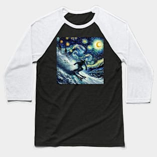 Skiing Starry Night-Inspired - Winter Sports Baseball T-Shirt